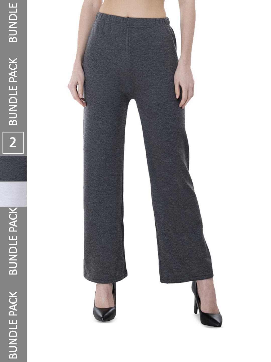 

IndiWeaves Pack Of 2 Straight Fit Knitted Palazzo, Grey