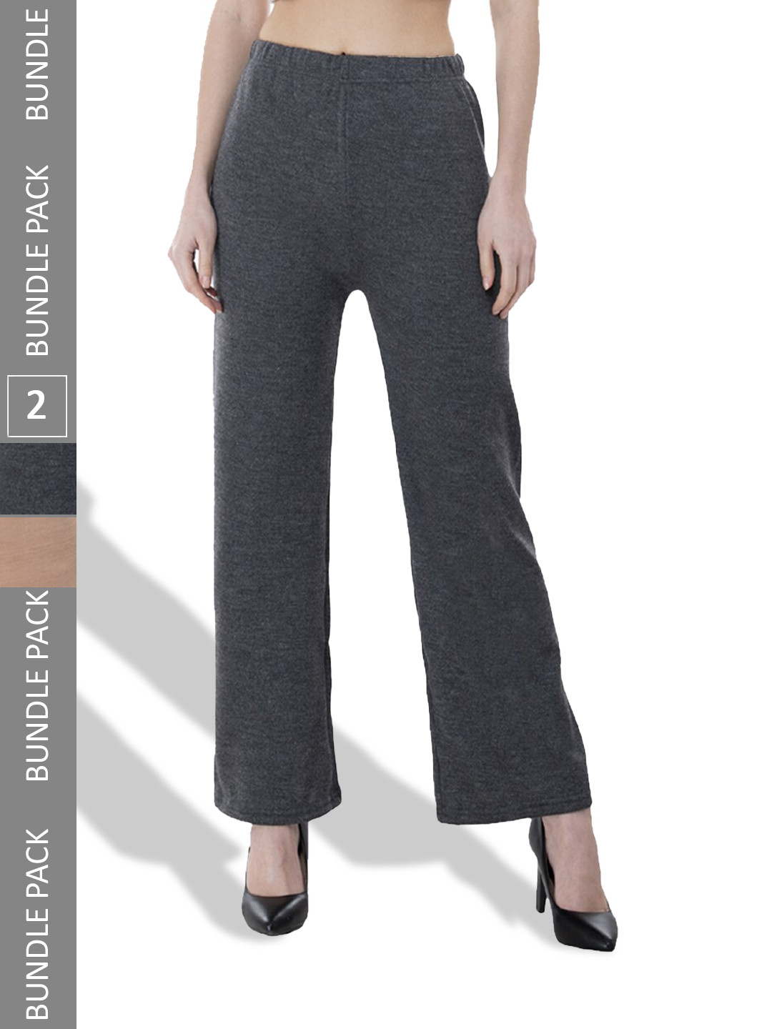 

IndiWeaves Pack Of 2 Acrylic Straight Fit Palazzos, Grey