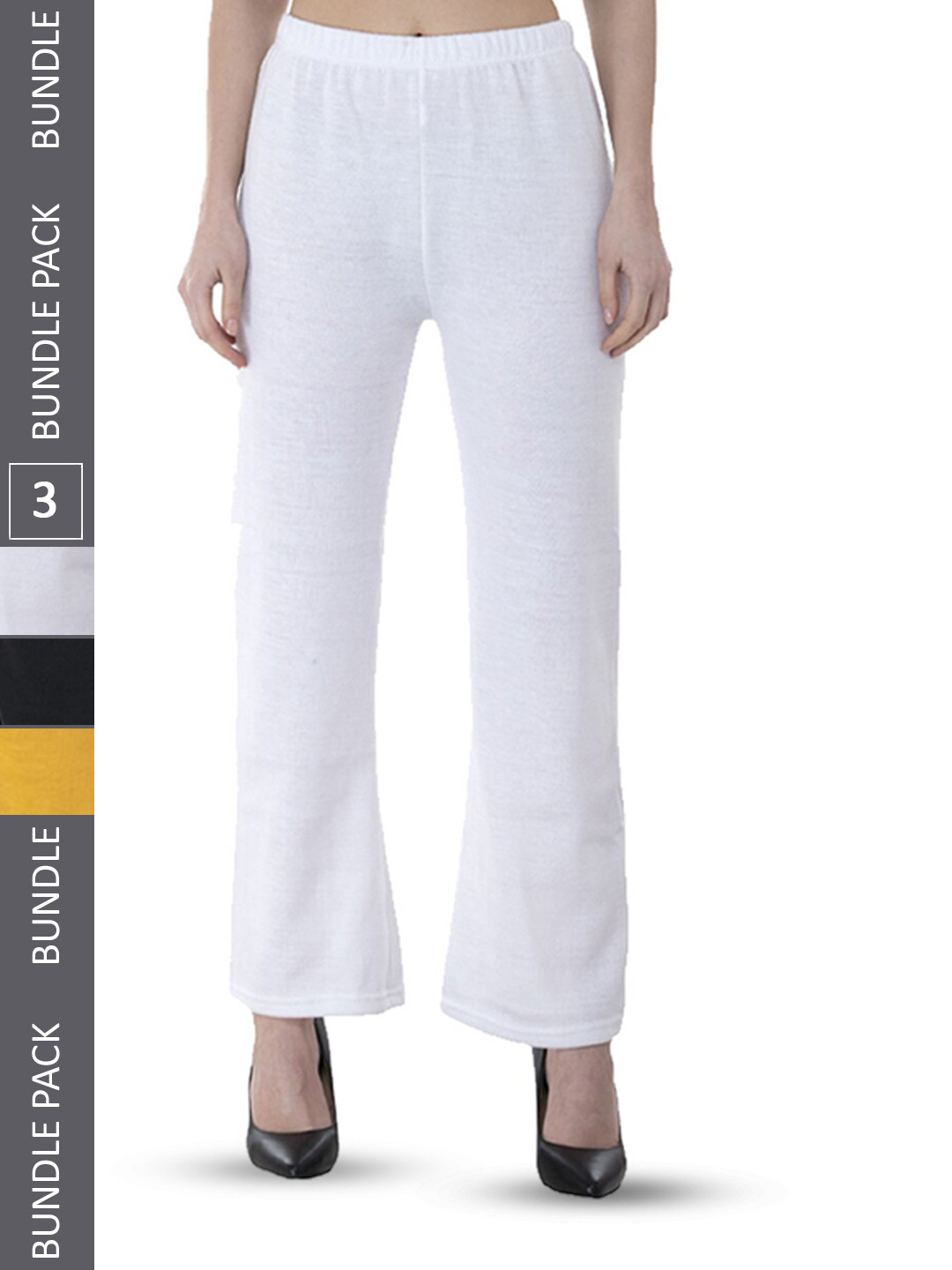 

IndiWeaves Pack Of 3 Wide Leg Fit Knitted Palazzo, White