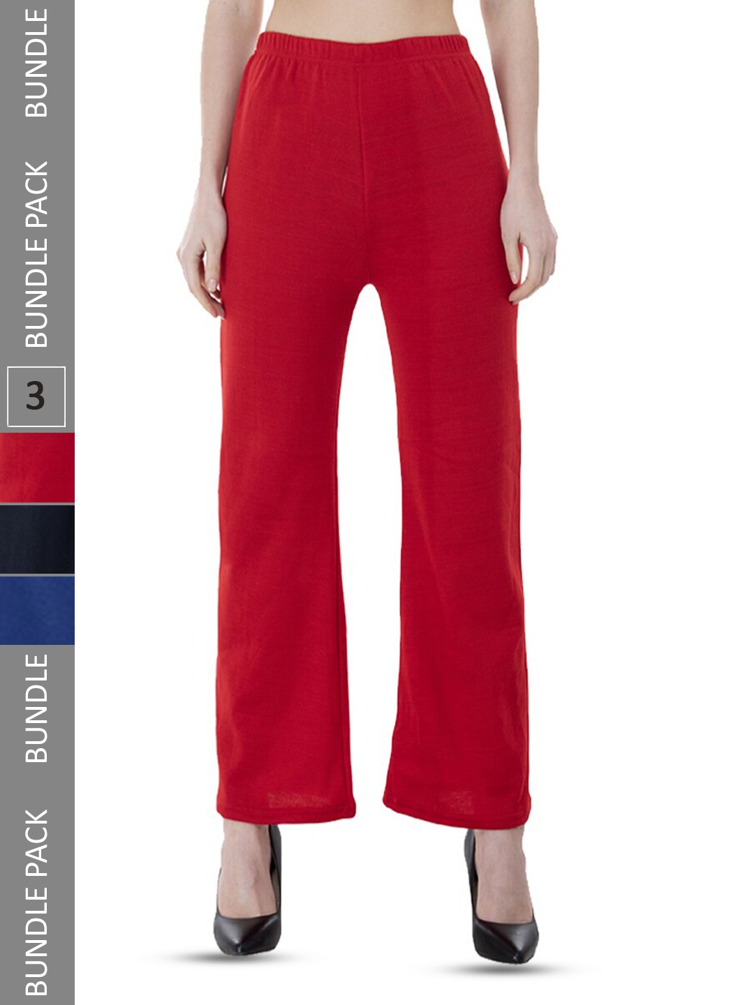 

IndiWeaves Pack Of 3 Wide Leg Wool Palazzos, Red