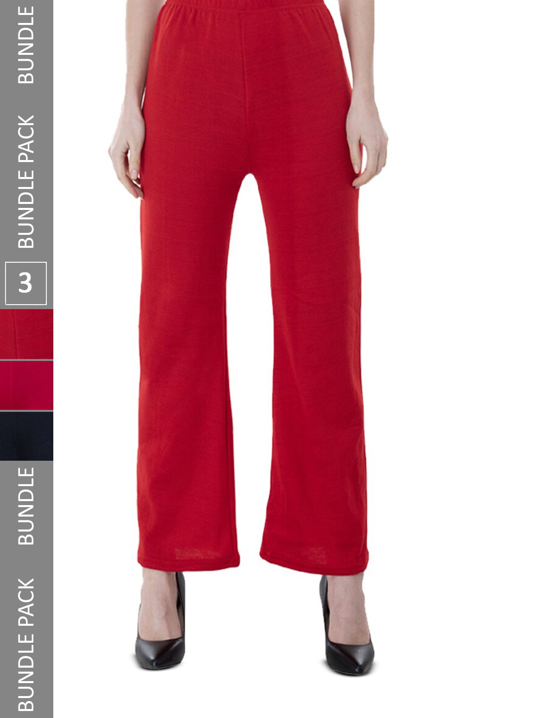 

IndiWeaves Pack Of 3 Wide Leg Fit Palazzos, Red