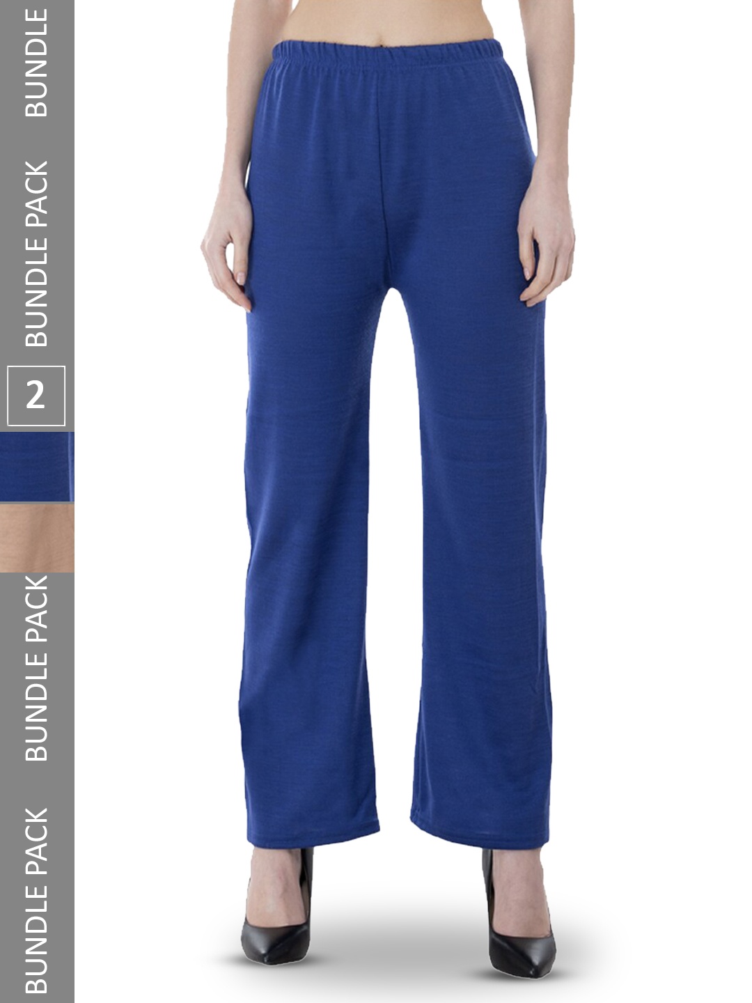 

IndiWeaves Pack Of 2 Straight Fit Mid Rise Palazzos, Blue