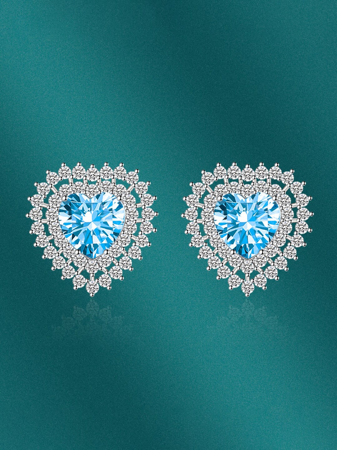 

Designs & You Silver-Plated CZ Studded Heart Shaped Studs Earrings