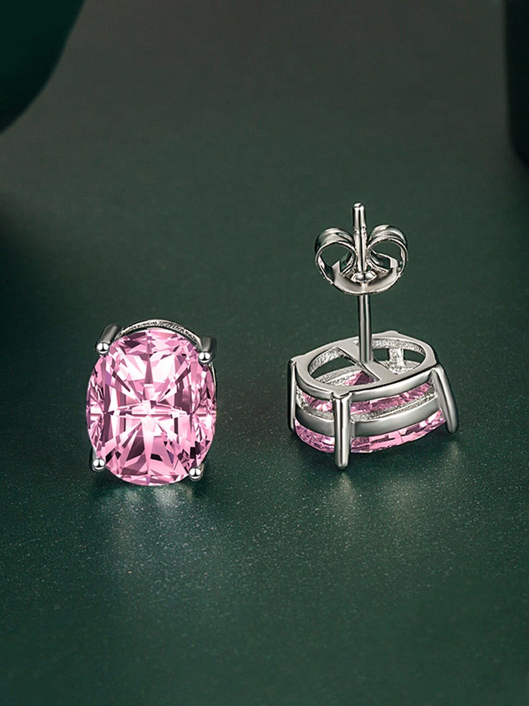 

Designs & You Silver-Plated Oval Cubic Zirconia Studs Earrings
