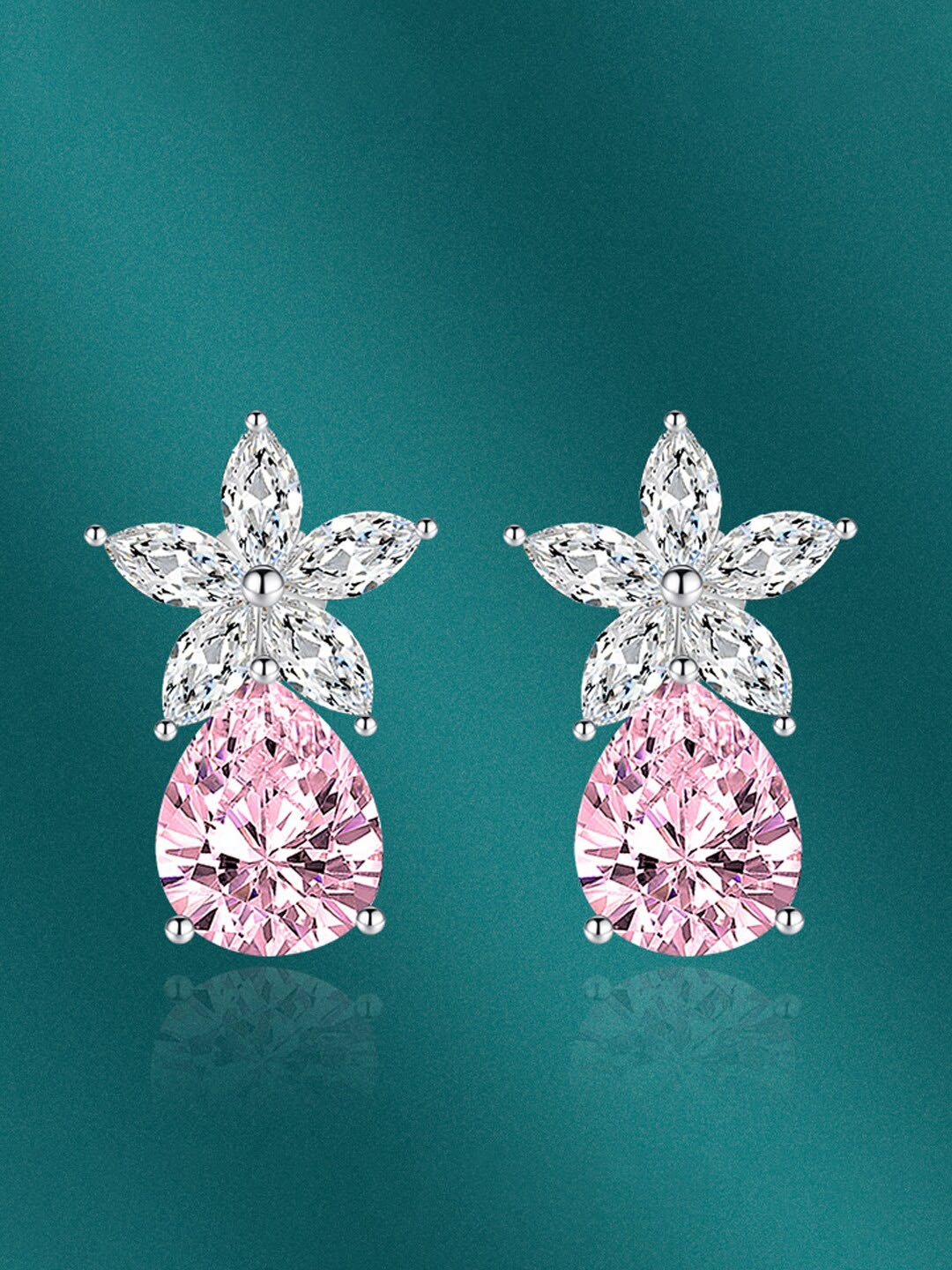 

Designs & You Silver-Plated CZ Studded Contemporary Drop Earrings