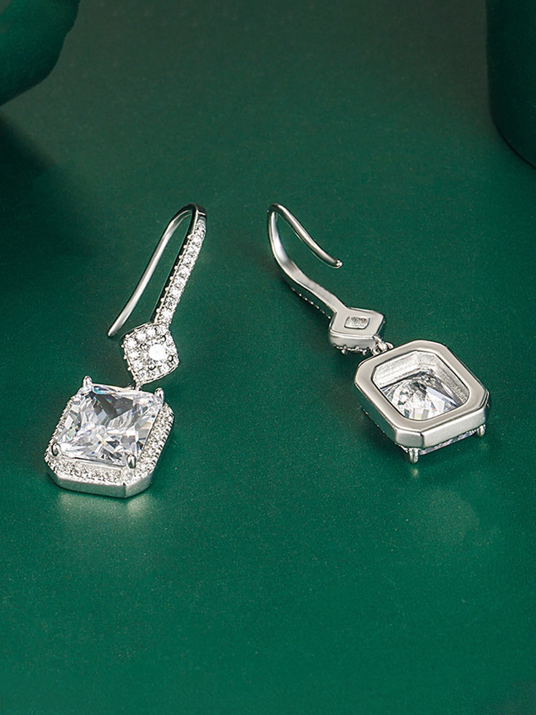 

Designs & You Silver Plated CZ Studded Drop Earrings