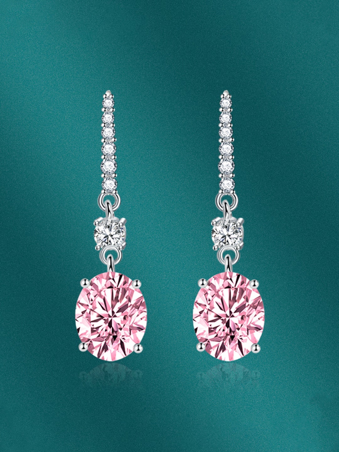 

Designs & You Silver-Plated CZ-Studded Oval Drop Earrings