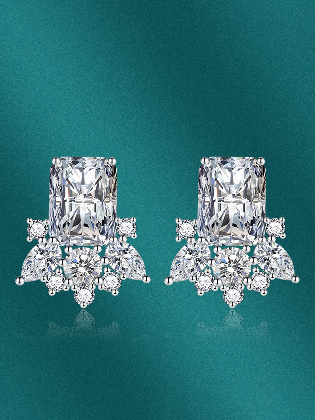 

Designs & You Silver-Plated Geometric Cubic Zirconia Studs Earrings