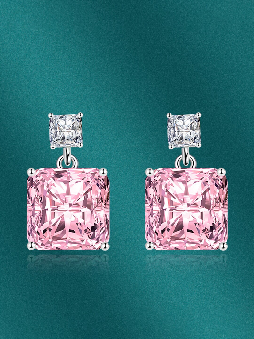 

Designs & You Silver-Plated CZ-Studded Square Drop Earrings