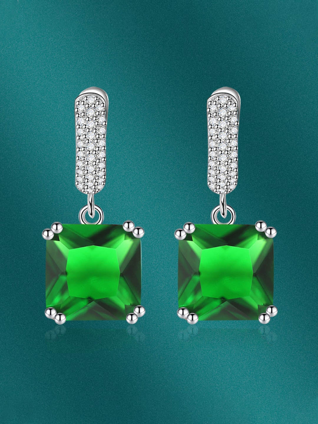 

Designs & You Silver-Plated CZ-Studded Square Drop Earrings