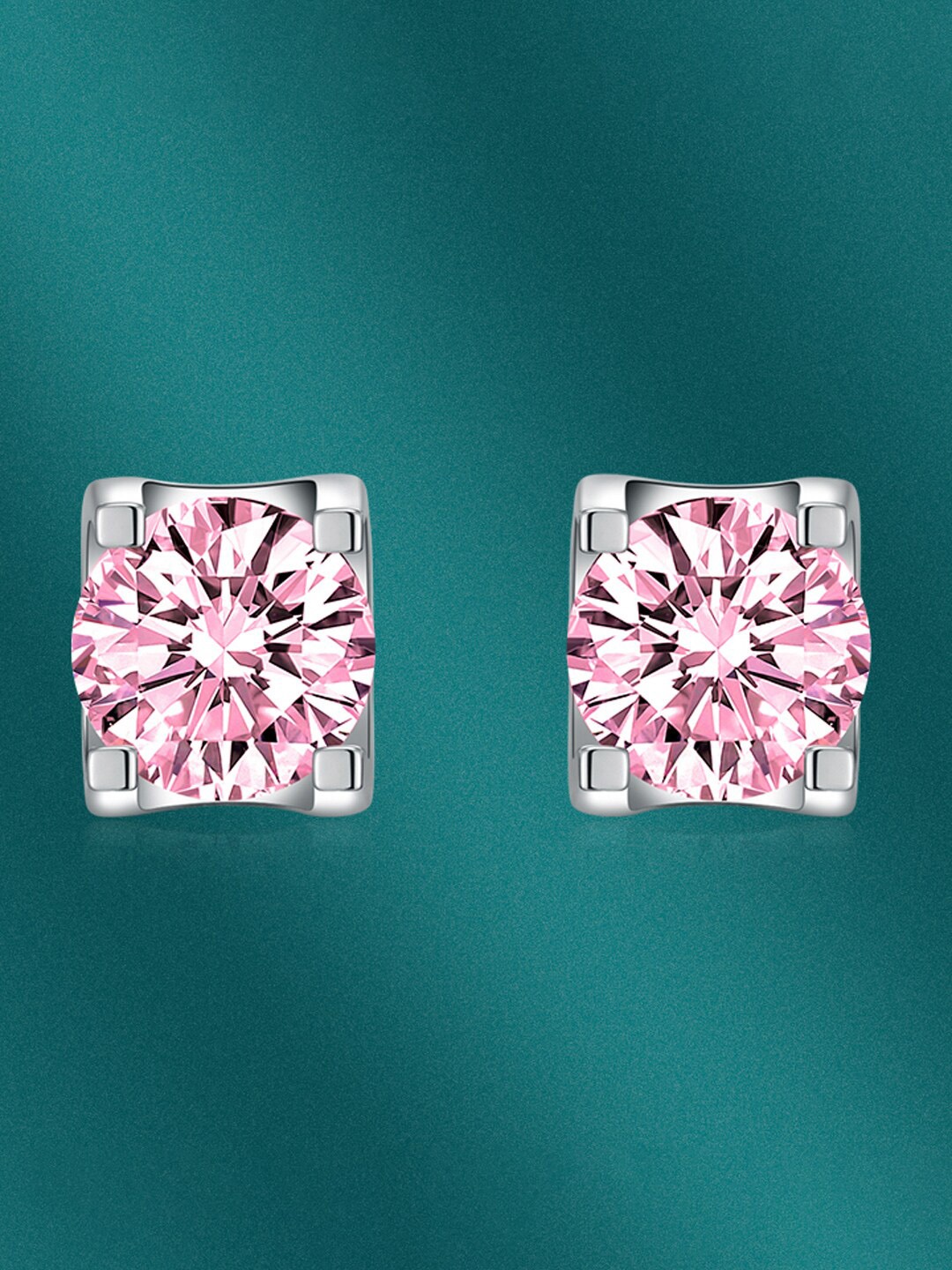 

Designs & You Silver-Plated Sqaure Shaped CZ Studs Earrings