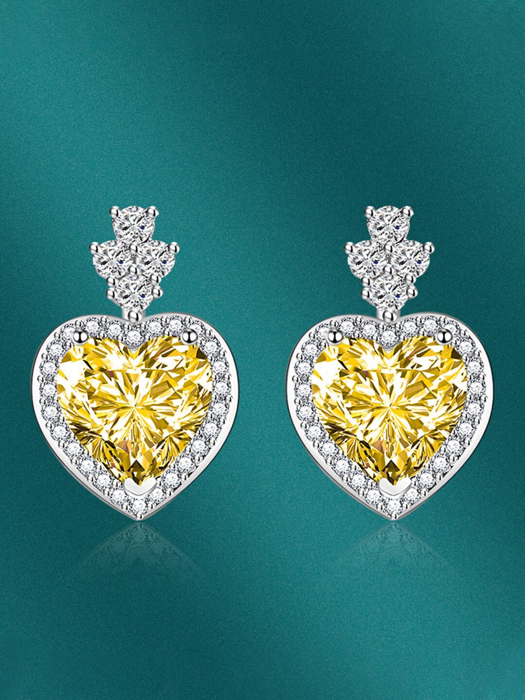 

Designs & You Silver-Plated CZ-Studded Heart Shaped Drop Earrings