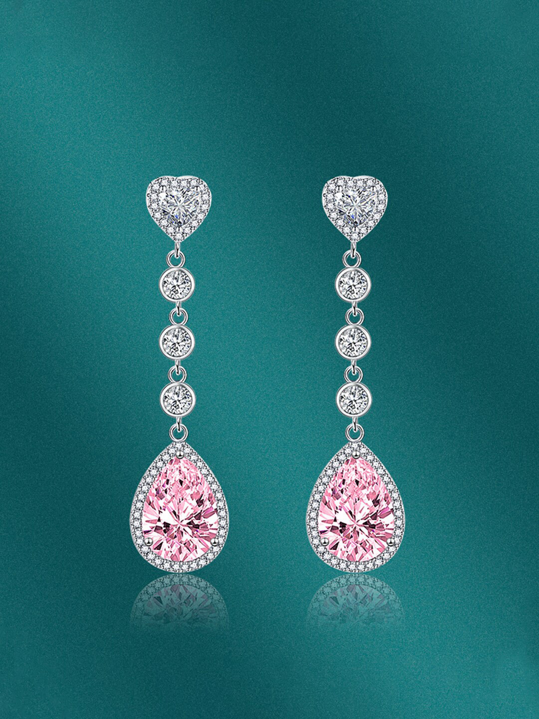 

Designs & You Silver-Plated CZ Studded Teardrop Shaped Drop Earrings
