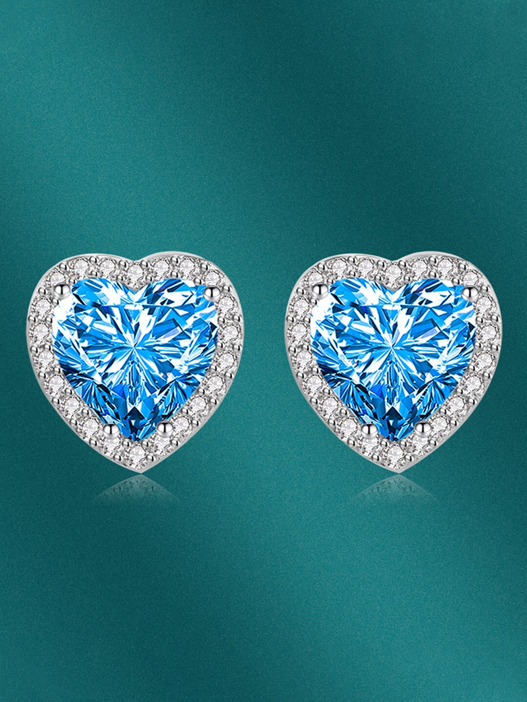 

Designs & You Silver-Plated Heart Shaped Studs Earrings, Blue