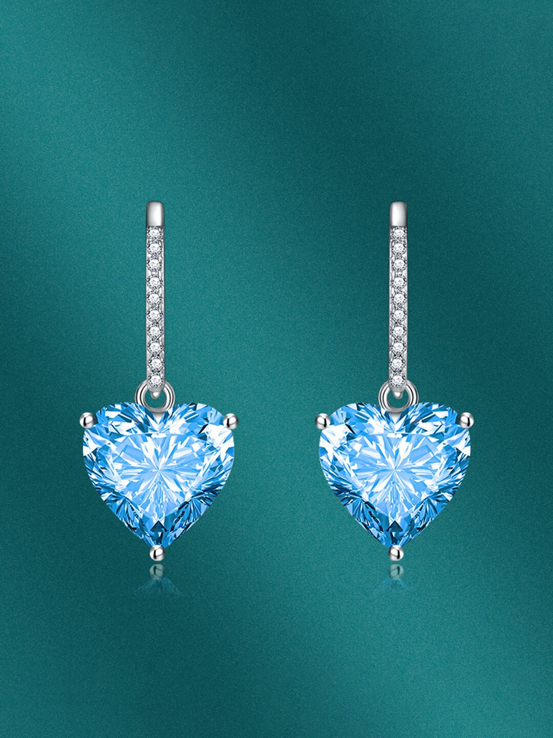 

Designs & You Silver-Plated CZ-Studded Heart Shaped Drop Earrings