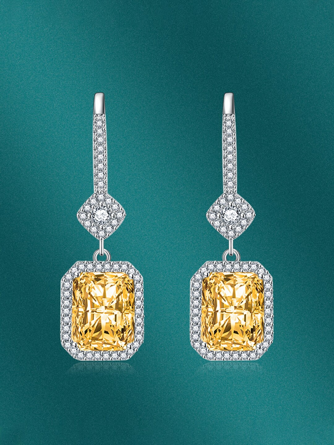 

Designs & You Silver Plated CZ-Studded Square Shaped Drop Earrings