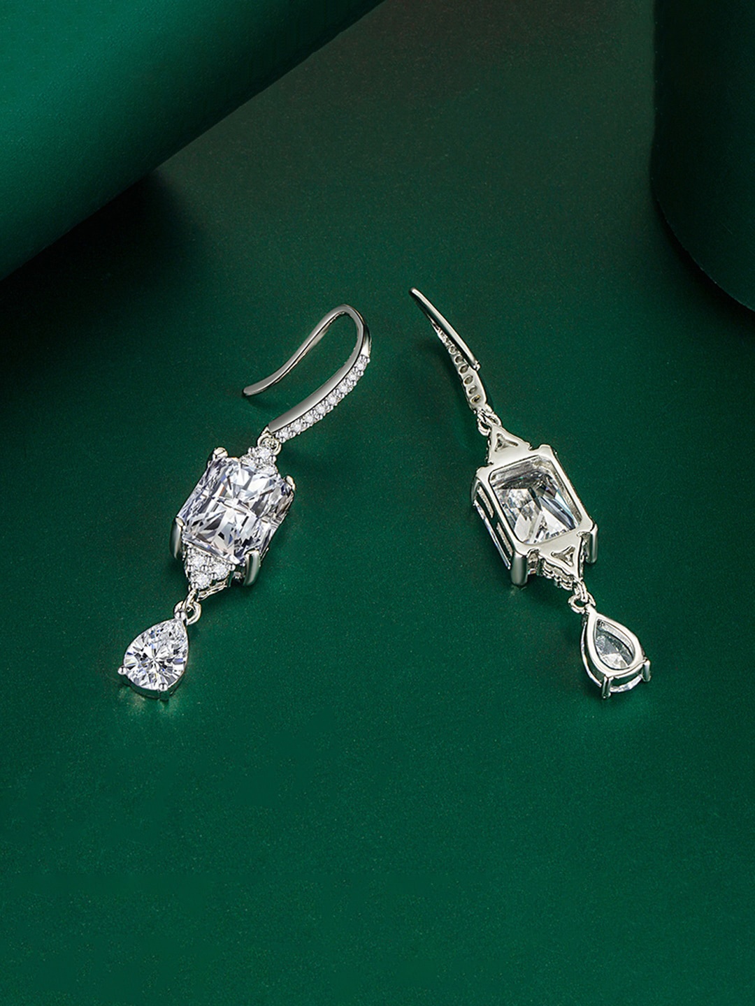 

Designs & You Silver-Plated Geometric Cubic Zirconia Drop Earrings