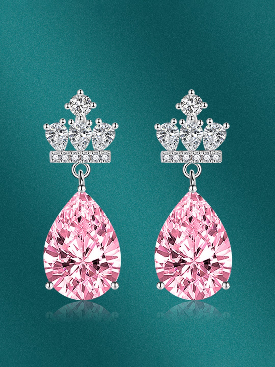 

Designs & You Silver-Plated CZ Studded Teardrop Shaped Drop Earrings