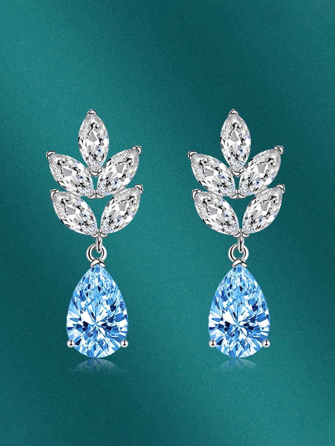 

Designs & You Silver-Plated Teardrop Shaped Cubic Zirconia Drop Earrings
