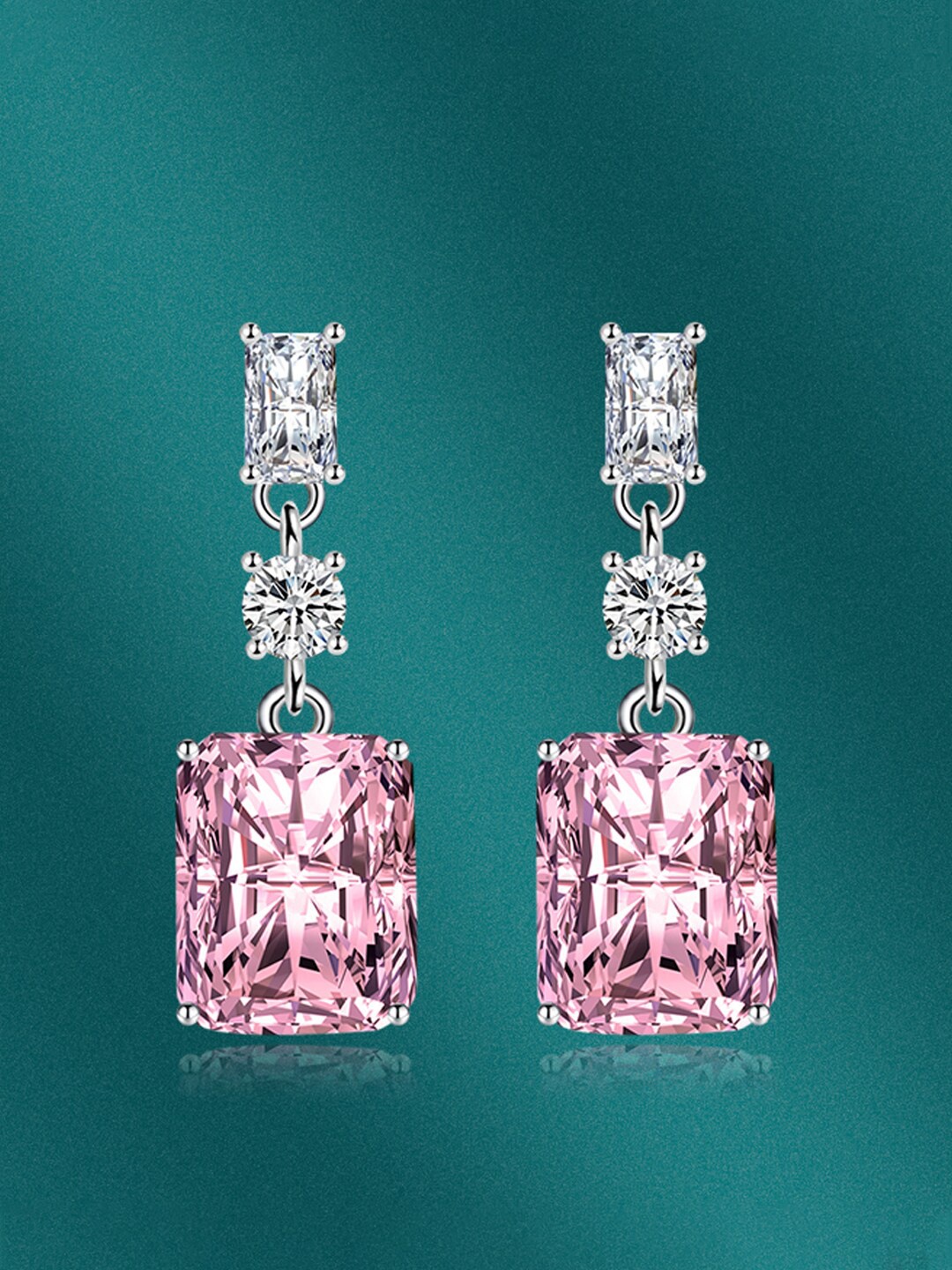 

Designs & You Silver-Plated Rectangular CZ Drop Earrings