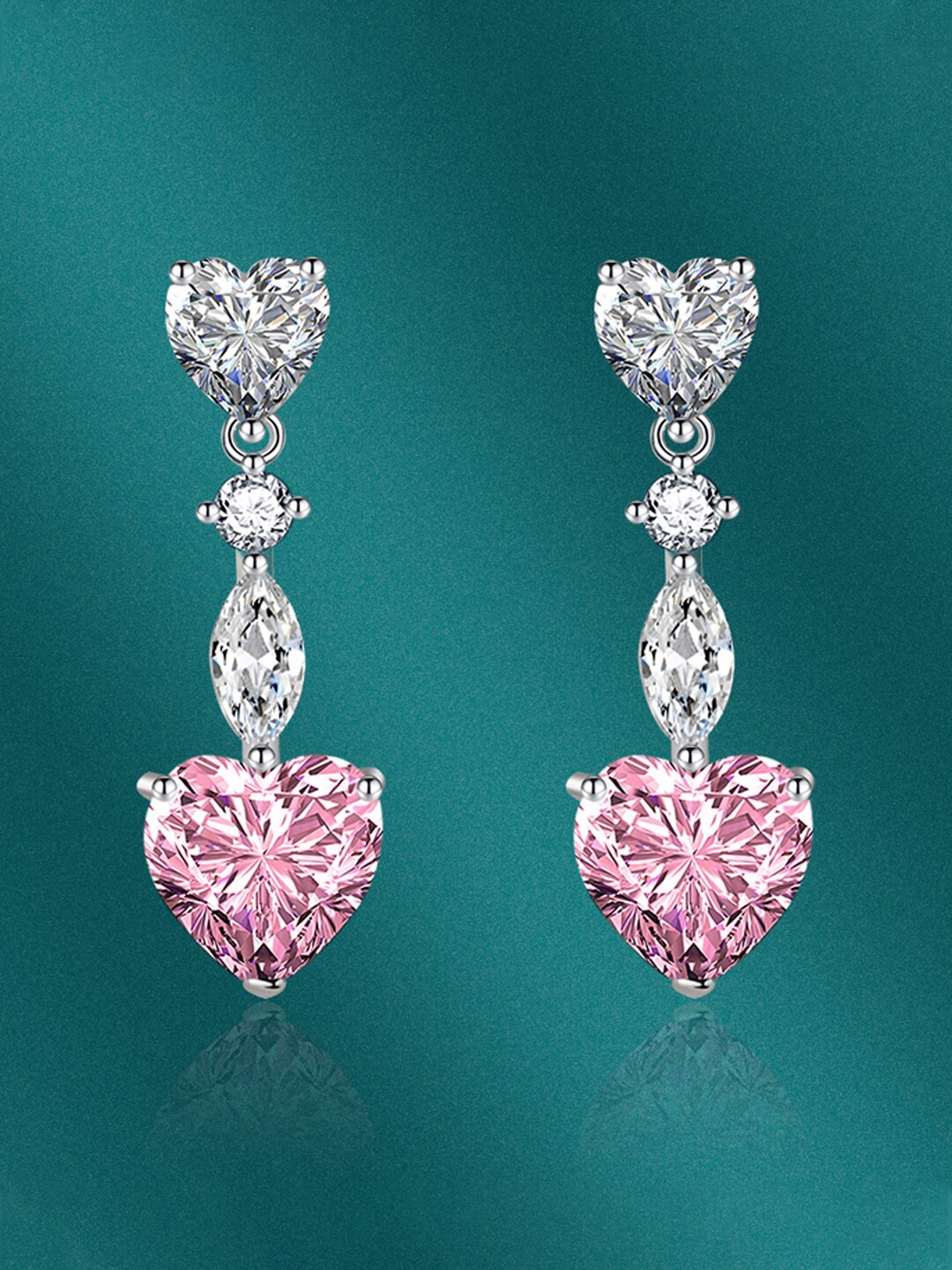 

Designs & You Silver Plated CZ-Studded Heart Shaped Drop Earrings