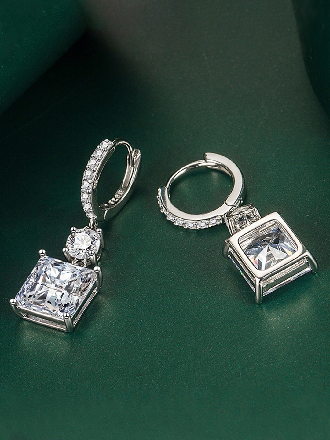 

Designs & You Silver-Plated Cubic Zirconia Studded Square Drop Earrings