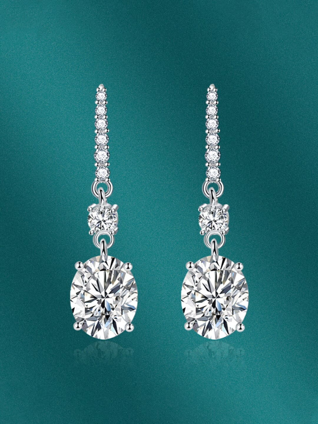

Designs & You Silver Plated CZ-Studded Oval Shaped Drop Earrings