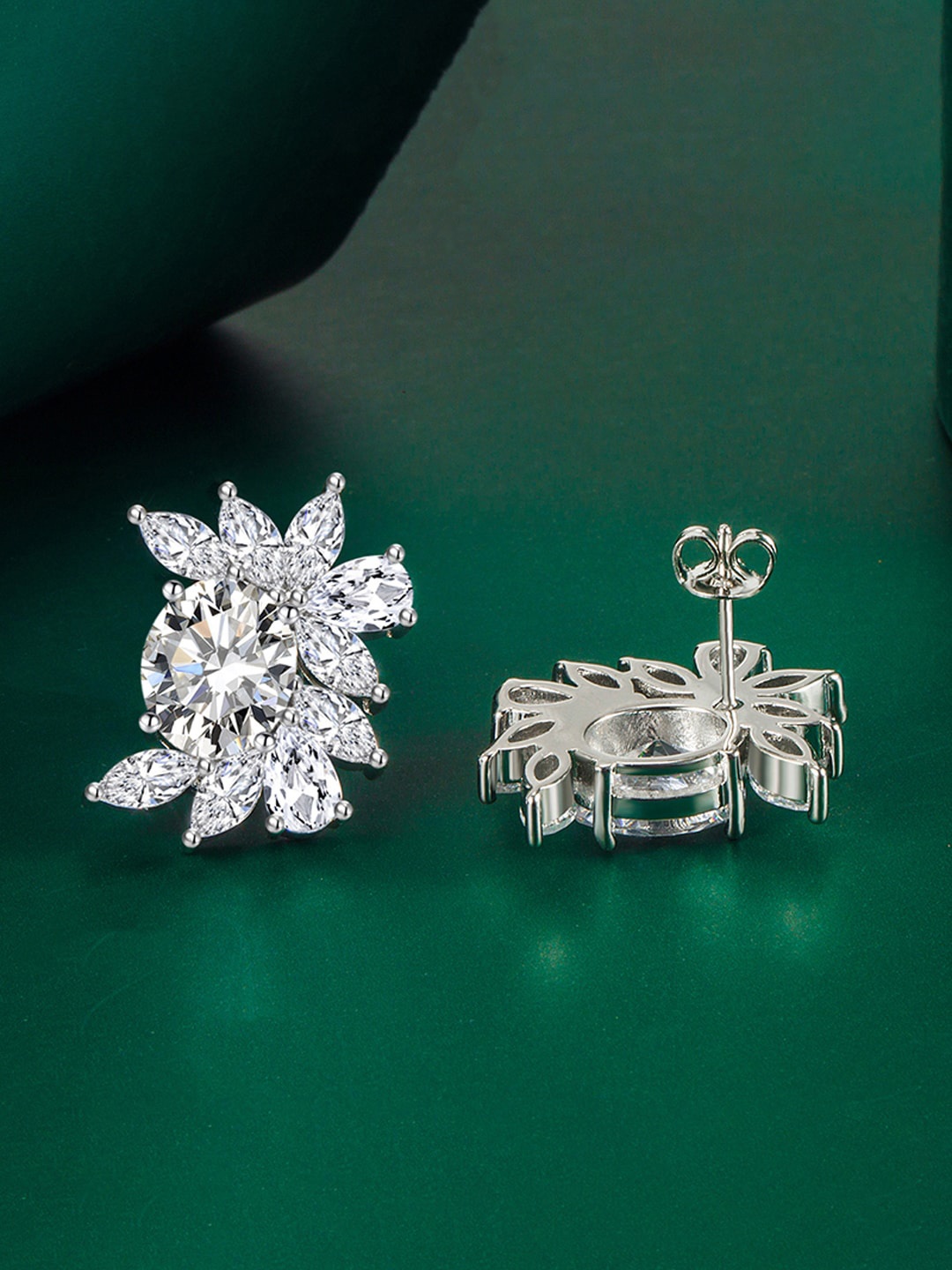 

Designs & You Silver-Plated CZ-Studded Contemporary Studs Earrings