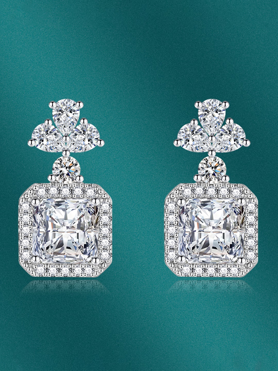 

Designs & You Silver-Plated Cubic Zirconia-Studded Square Drop Earrings