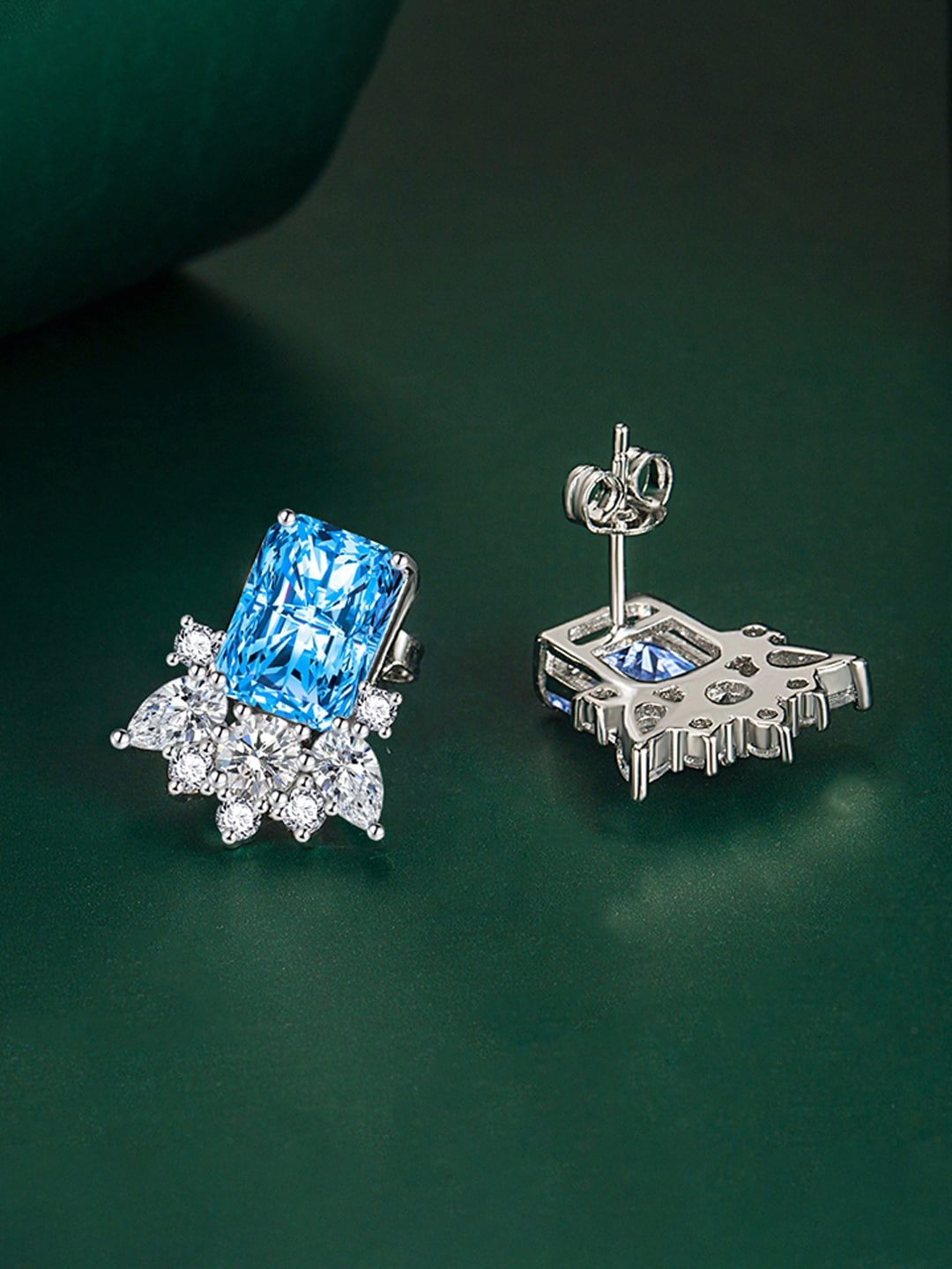 

Designs & You Silver-Plated CZ-Studded Geometric Studs Earrings