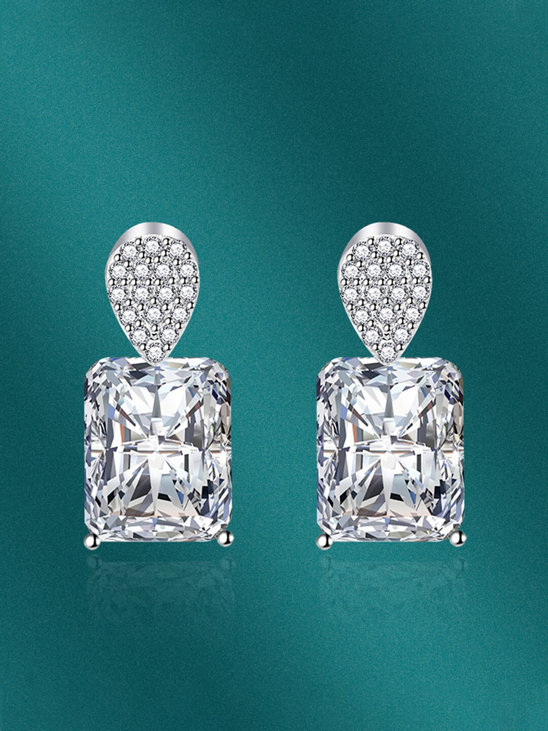 

Designs & You Silver-Plated Geometric Cubic Zirconia Drop Earrings