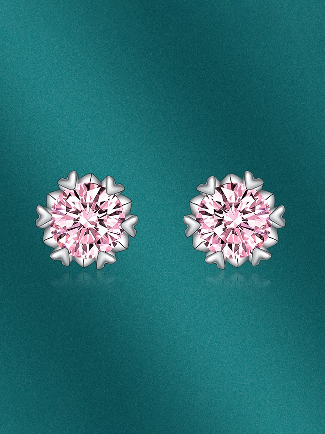 

Designs & You Silver-Plated Floral Shaped CZ Studs Earrings