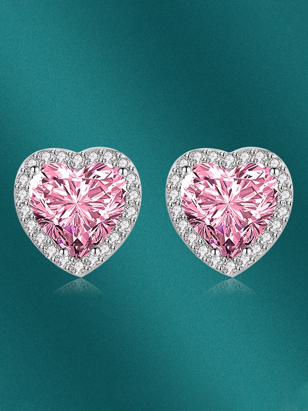 

Designs & You Silver Plated CZ-Studded Heart Shaped Stud Earrings