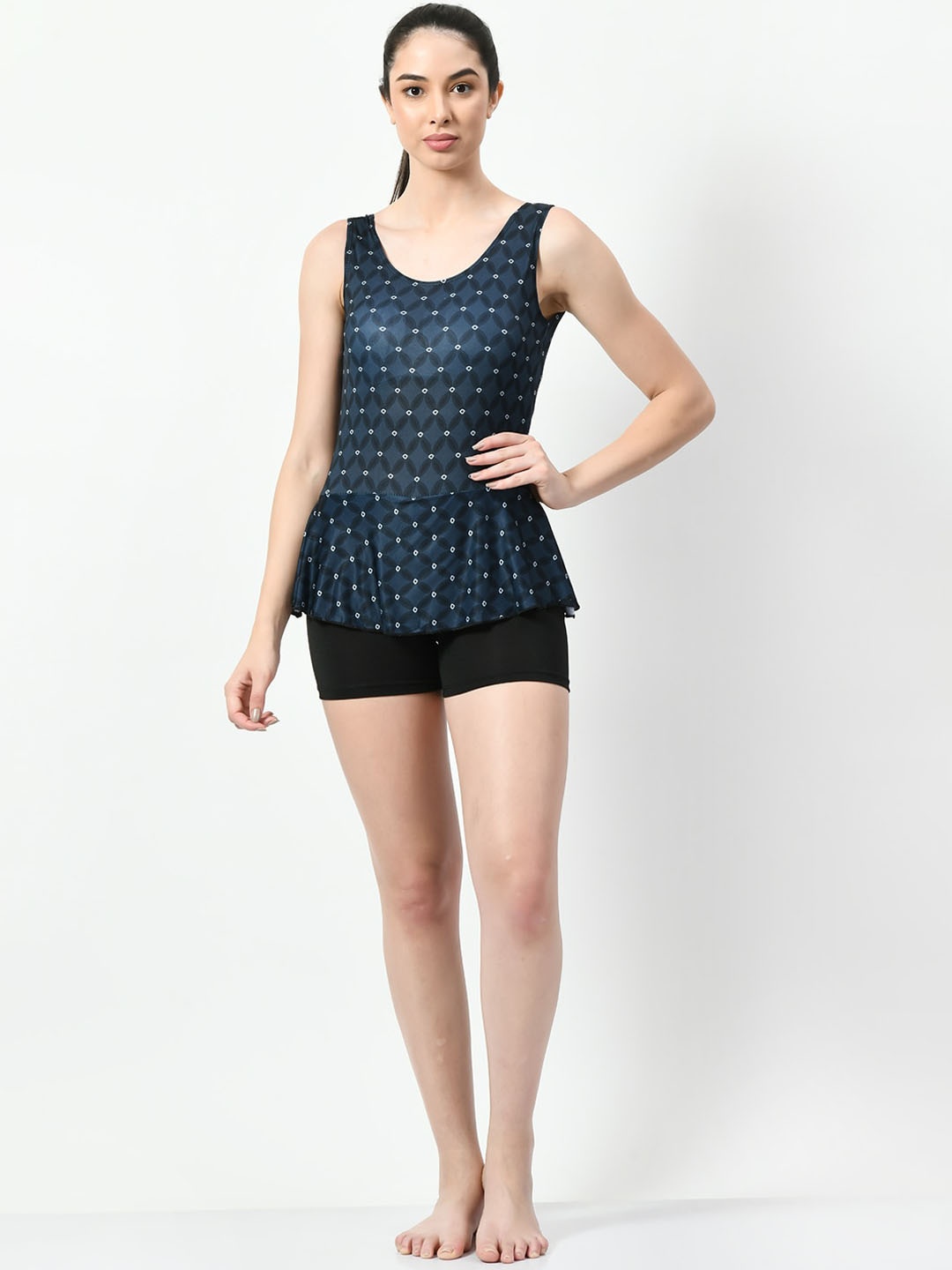 

Lebami Geometric Printed Padded Swimming Dress, Blue