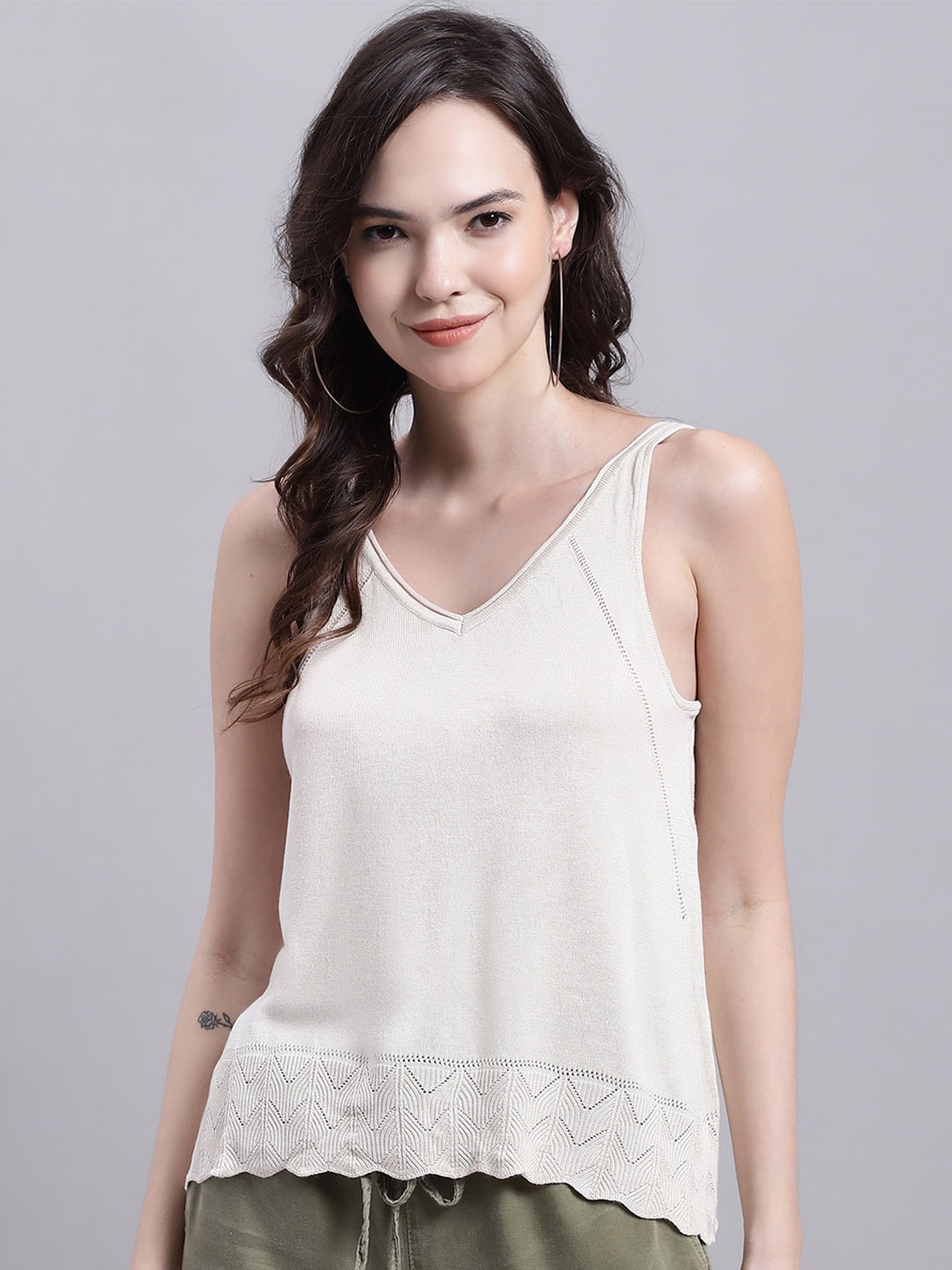 

NoBarr V-Neck Sleeveless A-Line Top, Beige