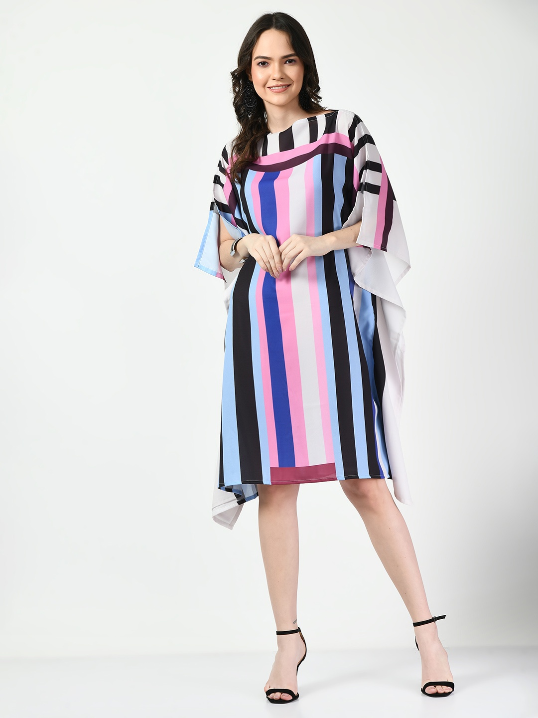 

Navvi Striped Extended Sleeve Georgette A-Line Dress, Pink