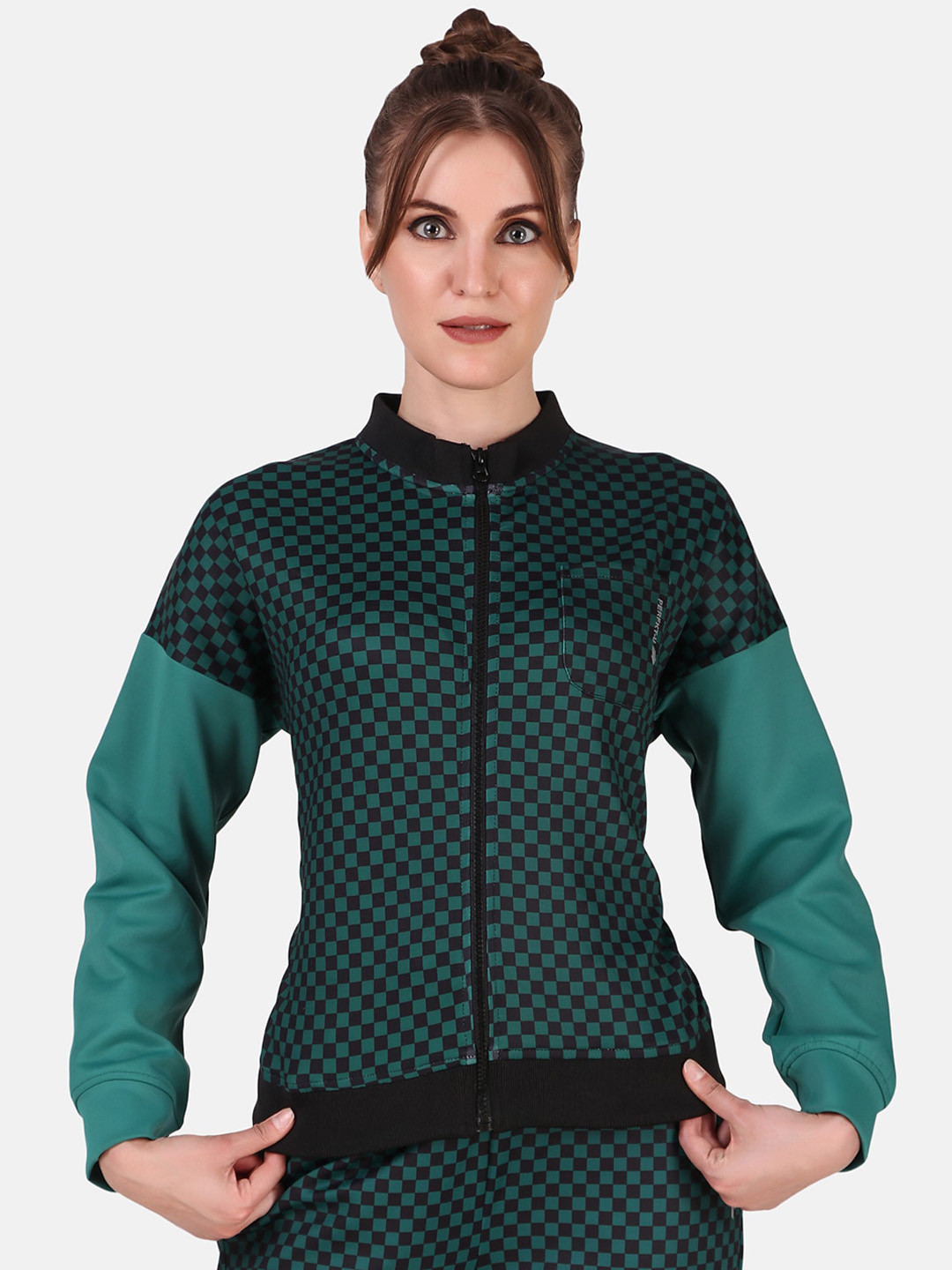 

PERFKT-U Women Geometric Printed Lightweight Longline Rapid-Dry Sporty Jacket, Green