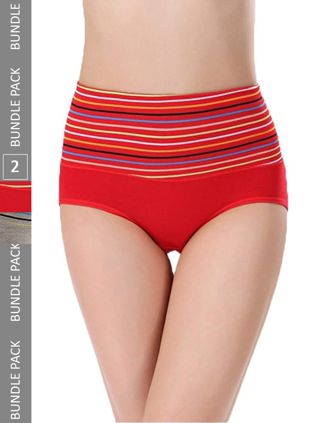 

PLUMBURY Pack of 2 Striped High-Rise Tummy Shaper, Red