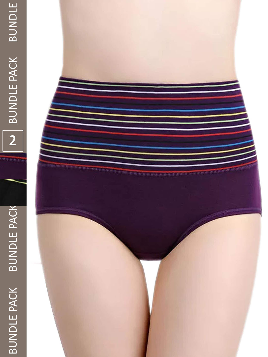

PLUMBURY Pack of 2 Striped High-Rise Tummy Shaper, Purple