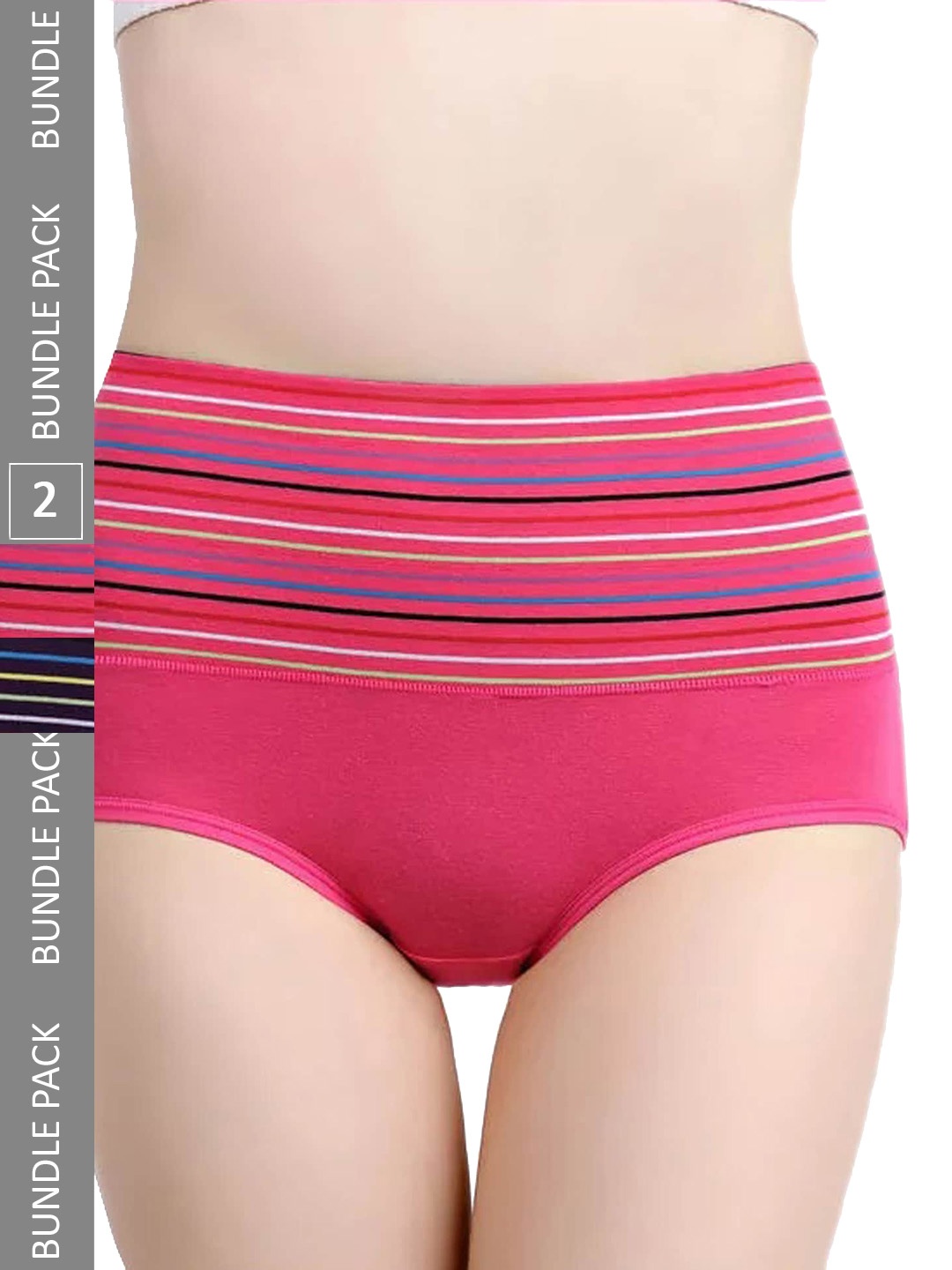 

PLUMBURY Pack of 2 Striped High-Rise Tummy Shaper, Purple