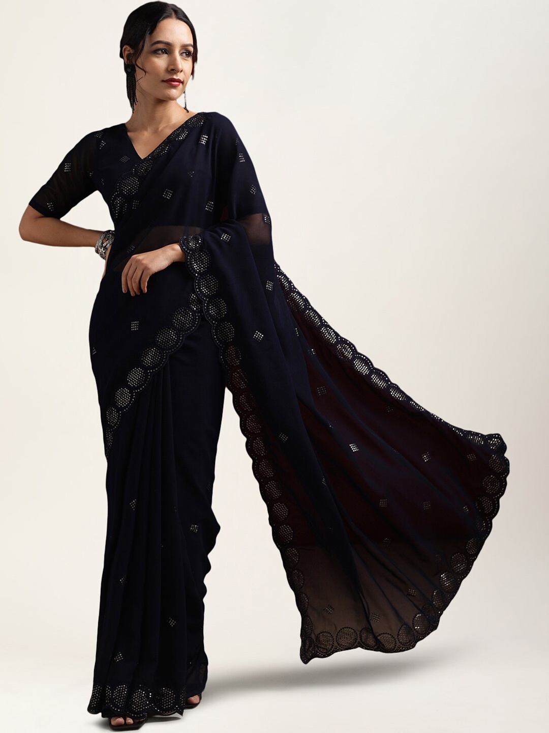 

kasee Sequinned Embellished Saree, Navy blue