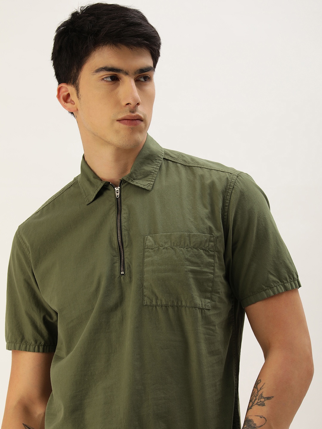 

IVOC Men Pure Cotton Casual Shirt, Olive