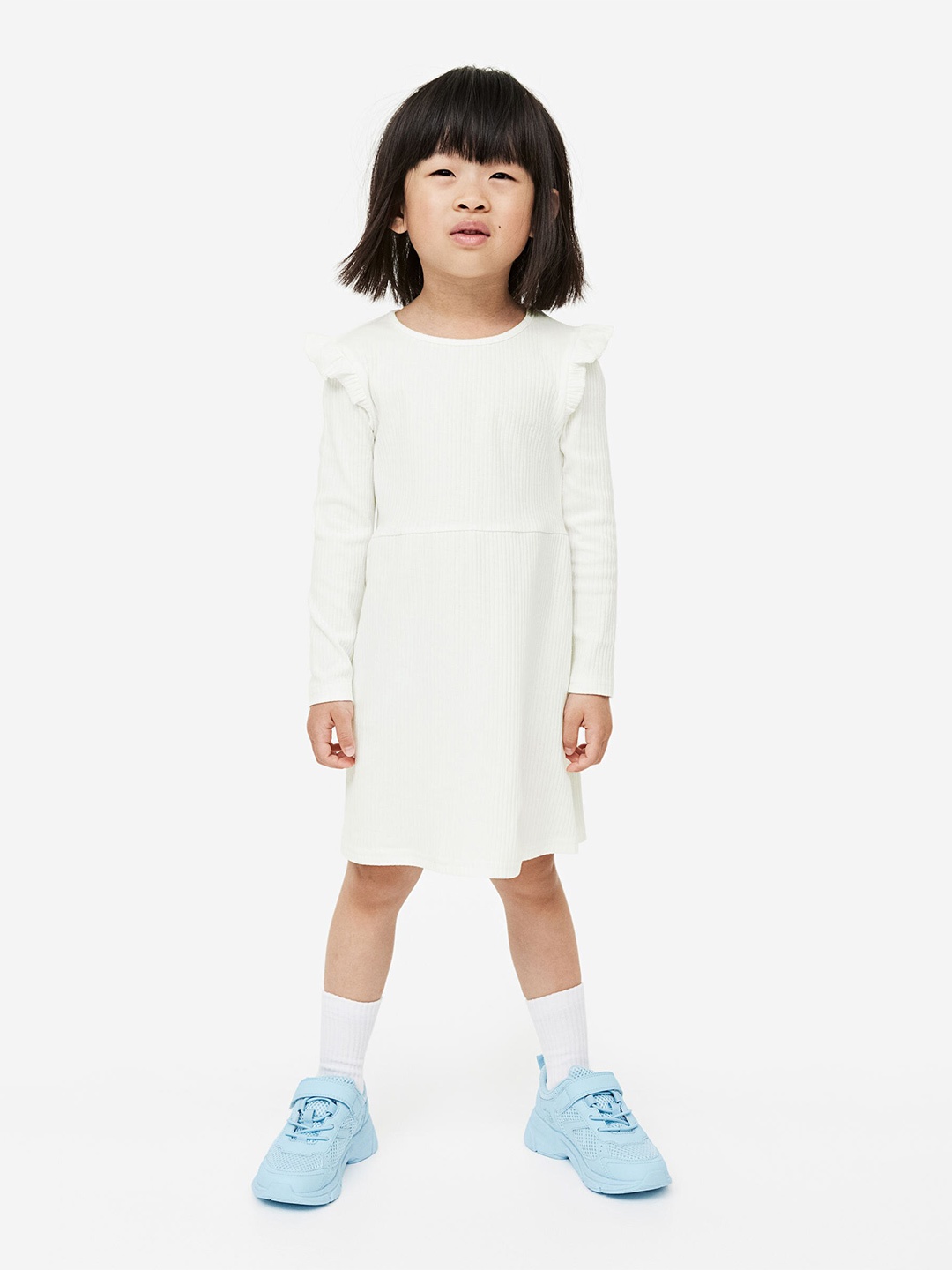 

H&M Girls Ribbed Jersey Dress, White