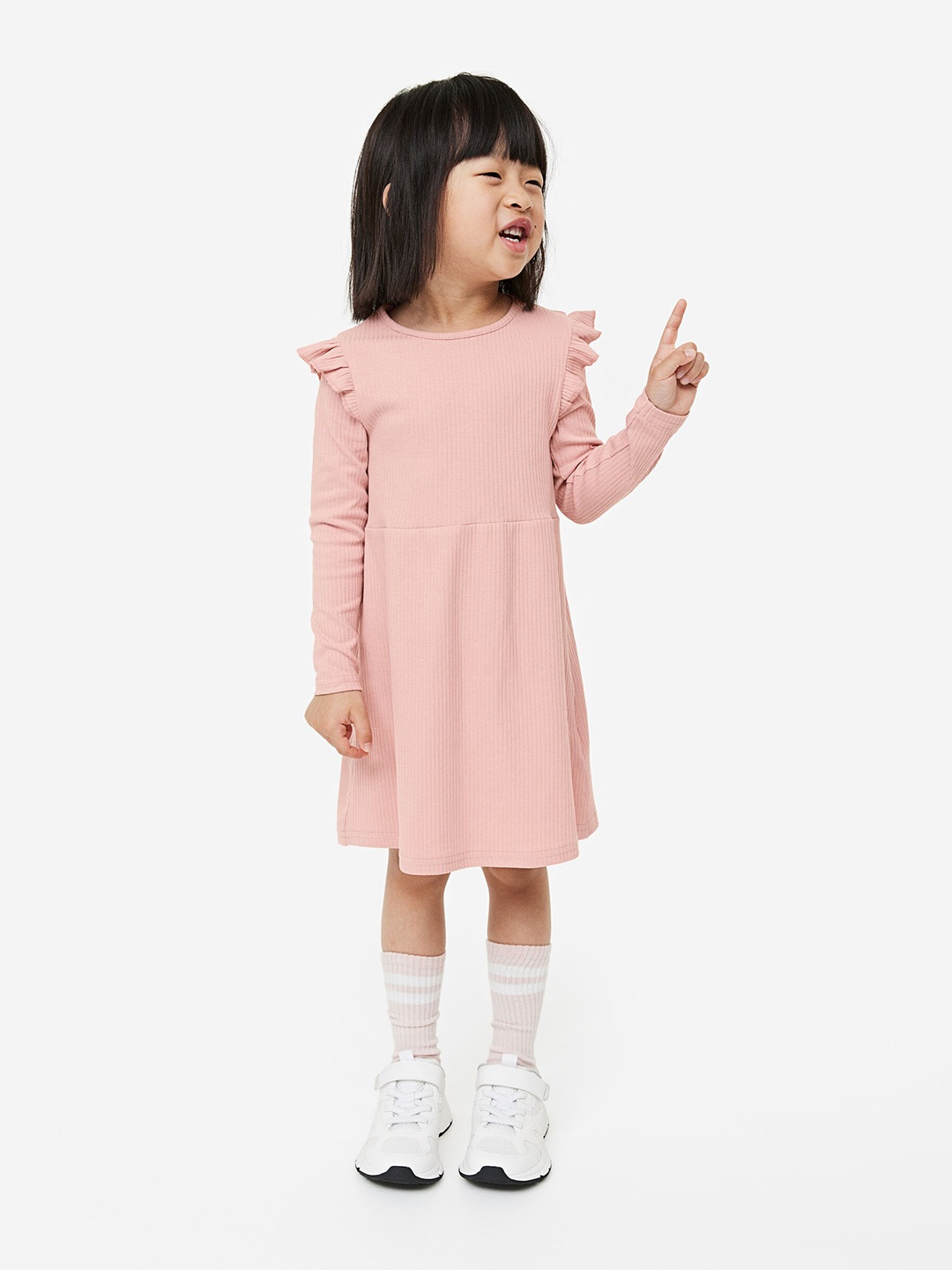

H&M Girls Ribbed Jersey Dress, Pink