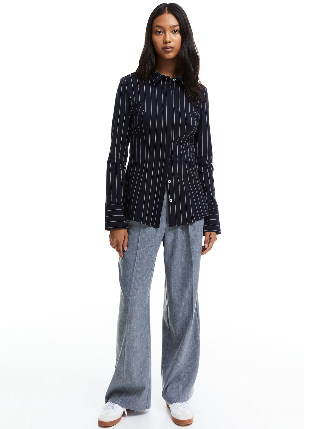

H&M Tapered-Waist Shirt, Blue