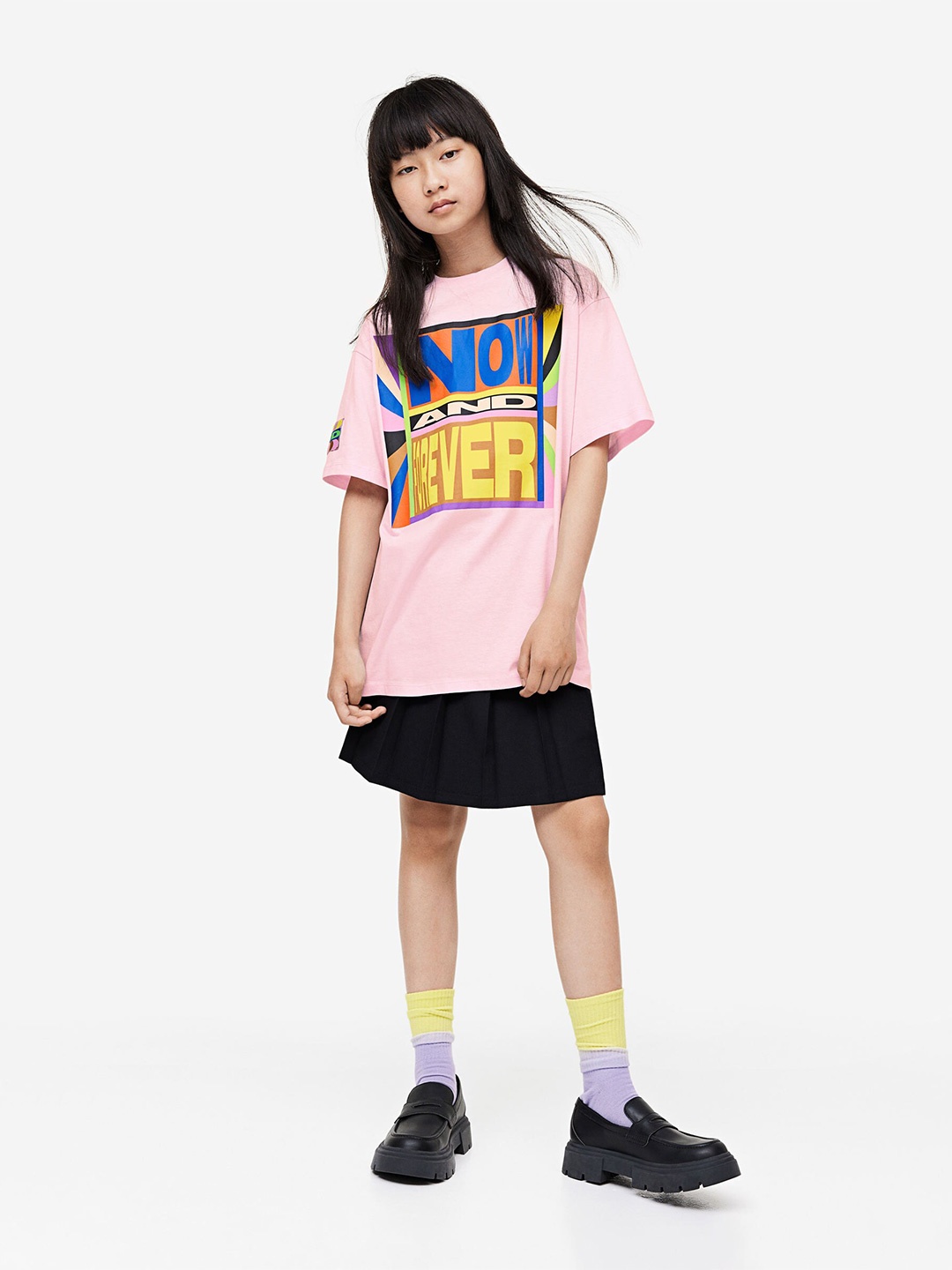 

H&M Girls Oversized Printed Cotton T-Shirt, Pink