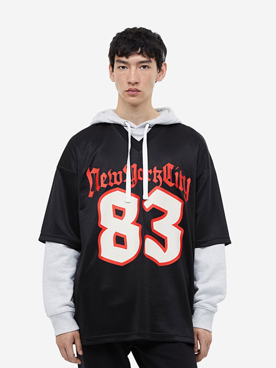 

H&M Men Oversized Fit Printed Mesh T-Shirt, Black