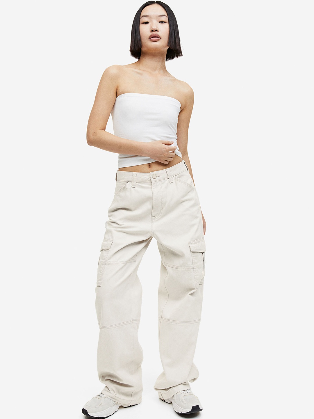 

H&M Women Twill Cargo Trousers, Beige