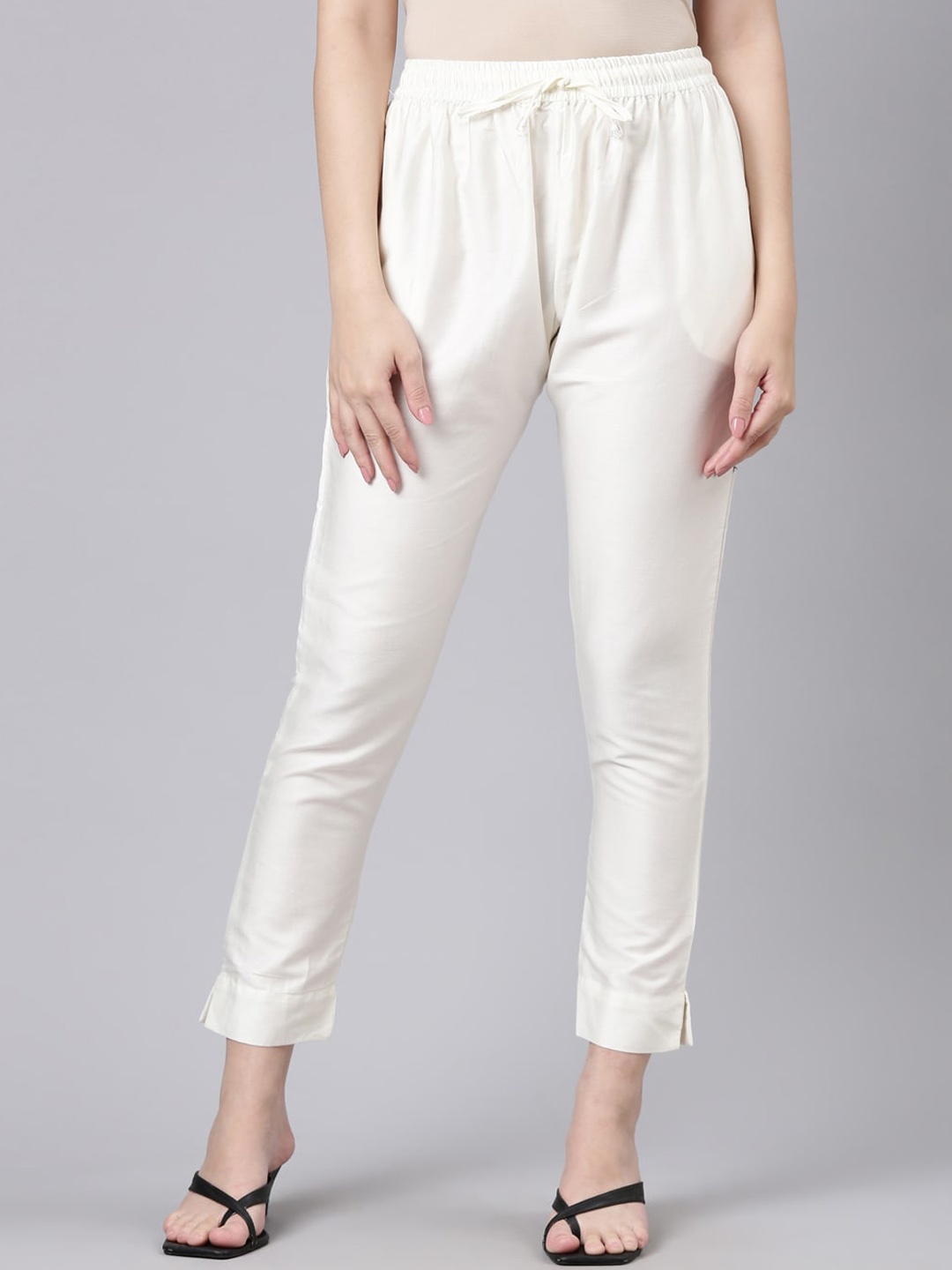 

GOLDSTROMS Women Mid Rise Cotton Satin Trousers, White