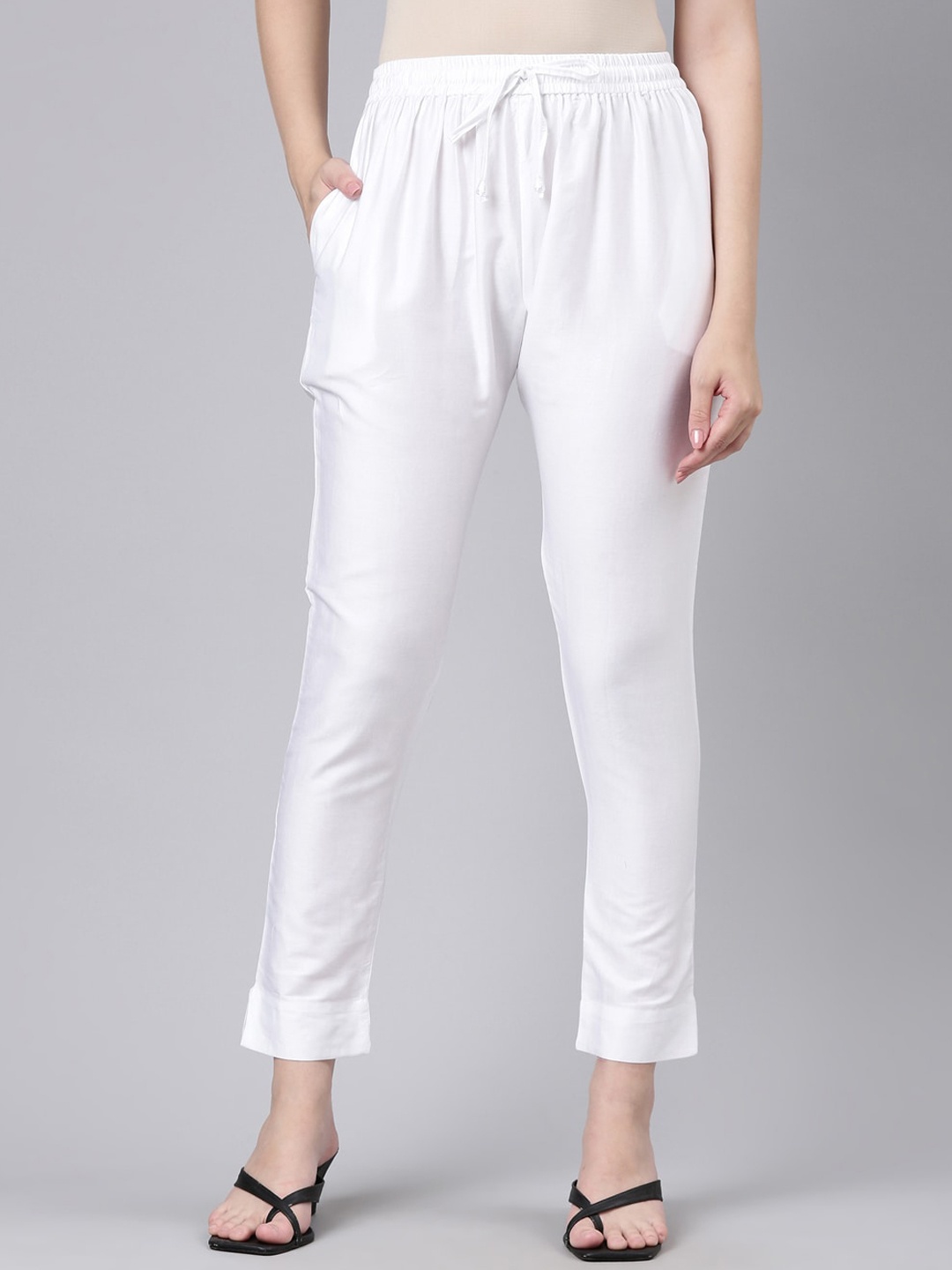 

GOLDSTROMS Women Mid Rise Cotton Satin Trousers, White
